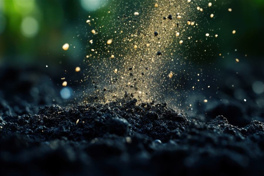 Muestra de suelo levantando polvo, toma de muestras para bioprospección